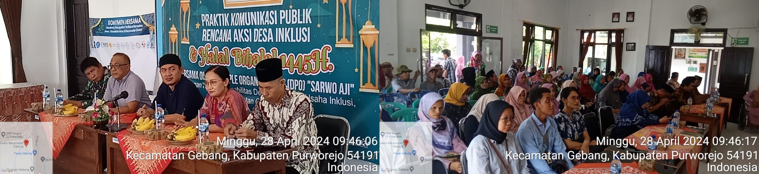 PRAKTIK KOMUNIKASI PUBLIK RENCANA AKSI DESA INKLUSI DAN HALAL BIHALAL 1445 H BERSAMA PENYANDANG DISABILITAS DI AULA KECAMATAN GEBANG