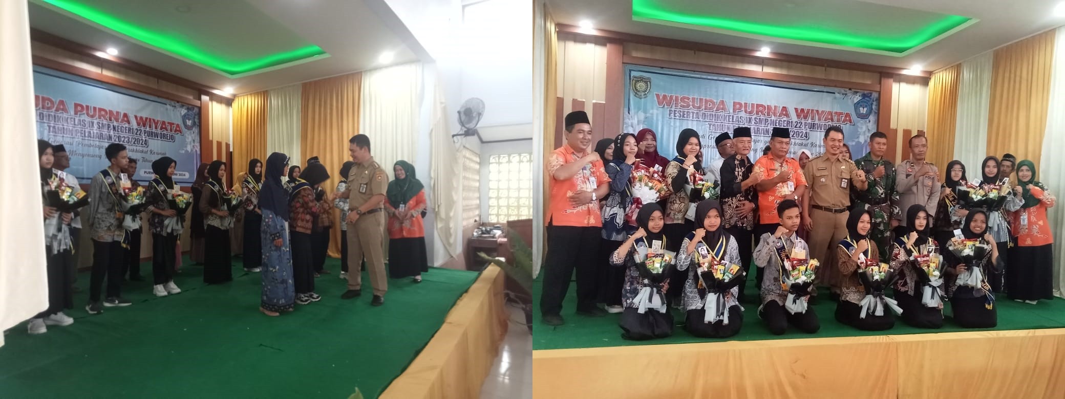 CAMAT GEBANG HADIRI WISUDA PURNA WIYATA SISWA KELAS IX SMP N 22 PURWOREJO